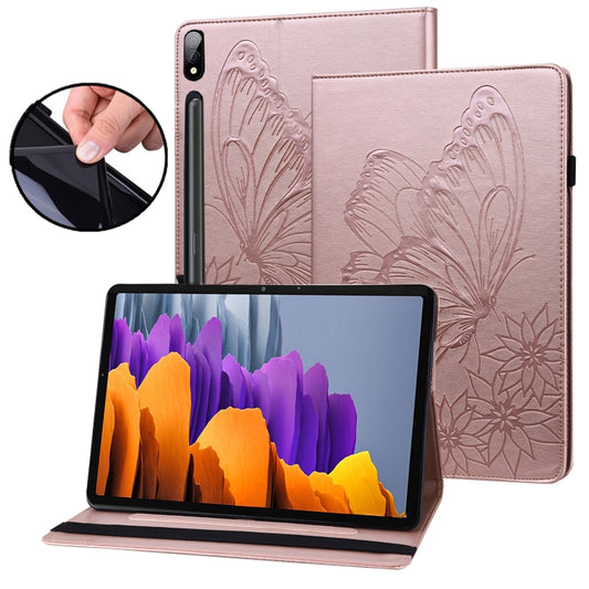 For Samsung Galaxy Tab S7 T870 Big Butterfly Embossed Leather Tablet Case(Rose Gold) by bashfashion