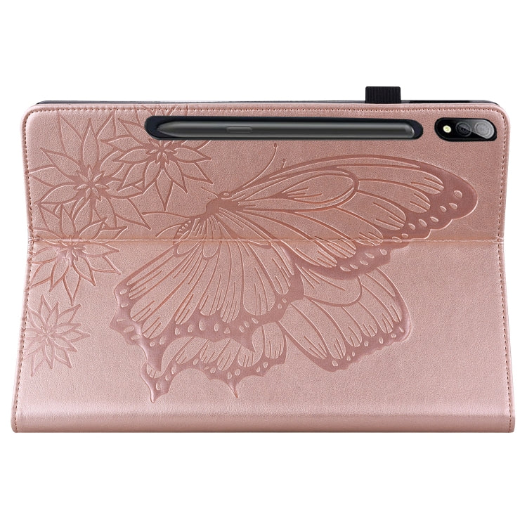 For Samsung Galaxy Tab S7 T870 Big Butterfly Embossed Leather Tablet Case(Rose Gold) by bashfashion