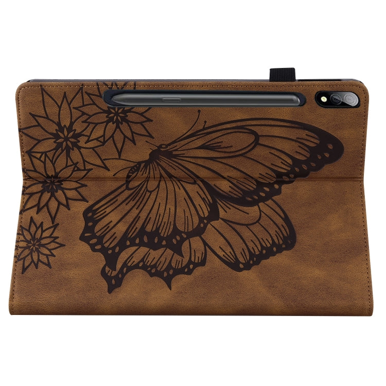 For Samsung Galaxy Tab S7 T870 Big Butterfly Embossed Leather Tablet Case(Brown) by bashfashion