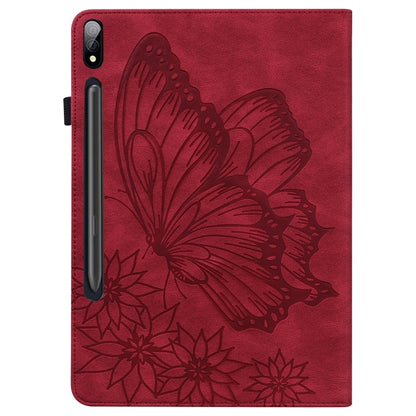 For Samsung Galaxy Tab S7 T870 Big Butterfly Embossed Leather Tablet Case(Red) by bashfashion