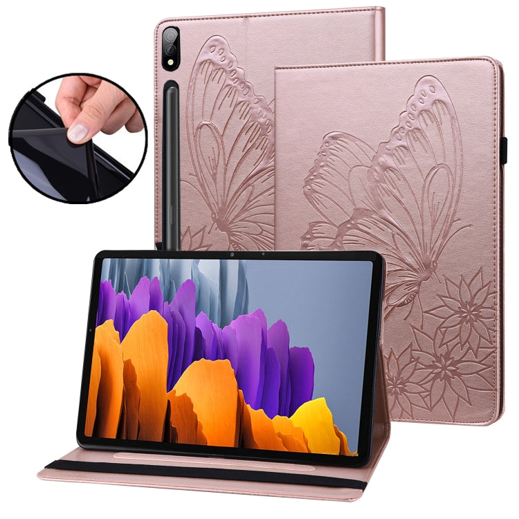 For Samsung Galaxy Tab S8 Big Butterfly Embossed Leather Tablet Case(Rose Gold) by bashfashion