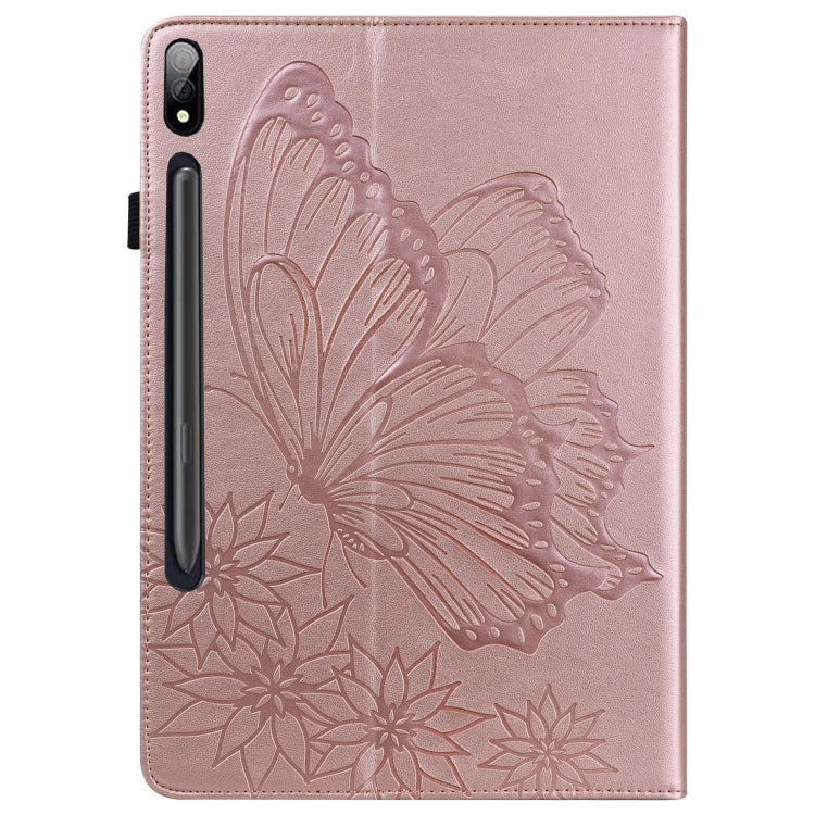 For Samsung Galaxy Tab S8 Big Butterfly Embossed Leather Tablet Case(Rose Gold) by bashfashion
