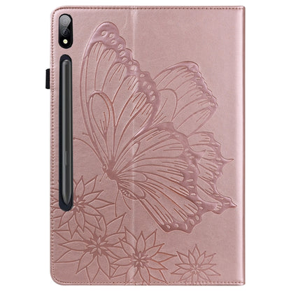 For Samsung Galaxy Tab S8 Big Butterfly Embossed Leather Tablet Case(Rose Gold) by bashfashion