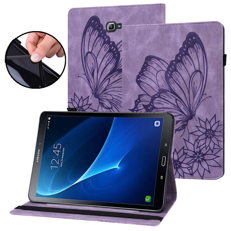 For Samsung Galaxy Tab A 10.1 2016 T580/T585 Big Butterfly Embossed Leather Tablet Case(Purple) by bashfashion