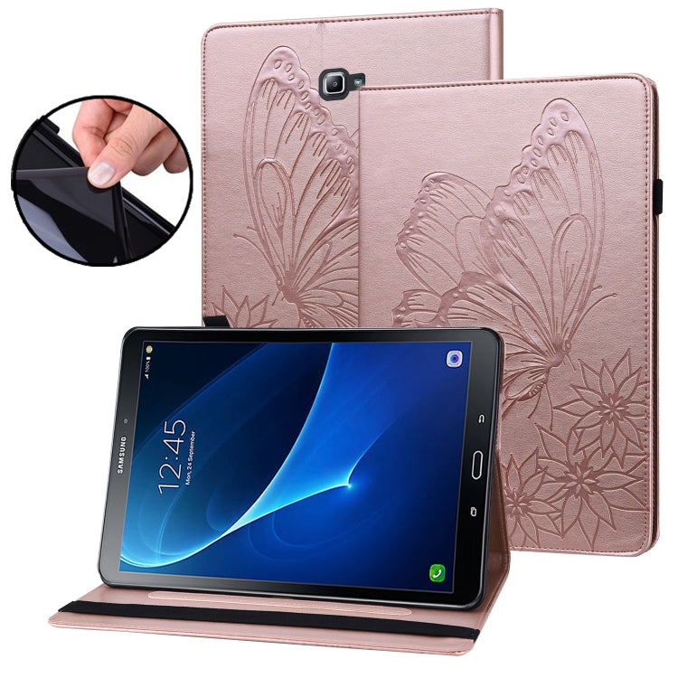 For Samsung Galaxy Tab A 10.1 2016 T580/T585 Big Butterfly Embossed Leather Tablet Case(Rose Gold) by bashfashion