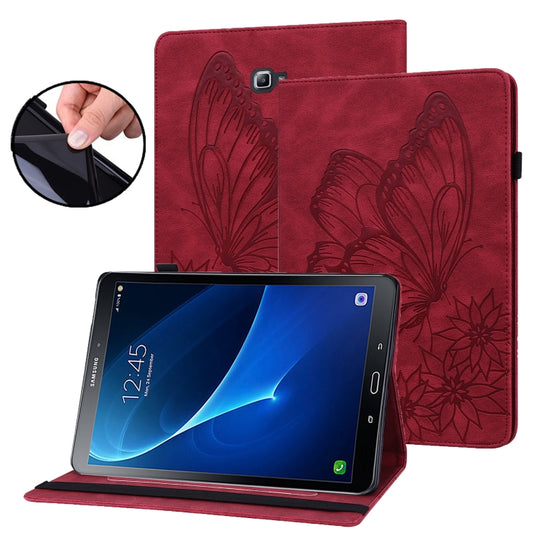 For Samsung Galaxy Tab A 10.1 2016 T580/T585 Big Butterfly Embossed Leather Tablet Case(Red) by bashfashion