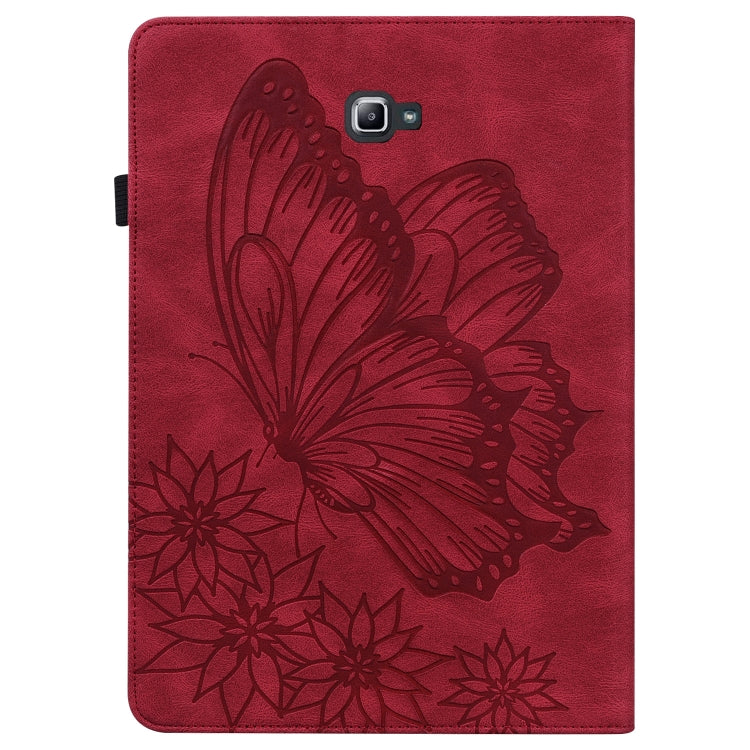 For Samsung Galaxy Tab A 10.1 2016 T580/T585 Big Butterfly Embossed Leather Tablet Case(Red) by bashfashion