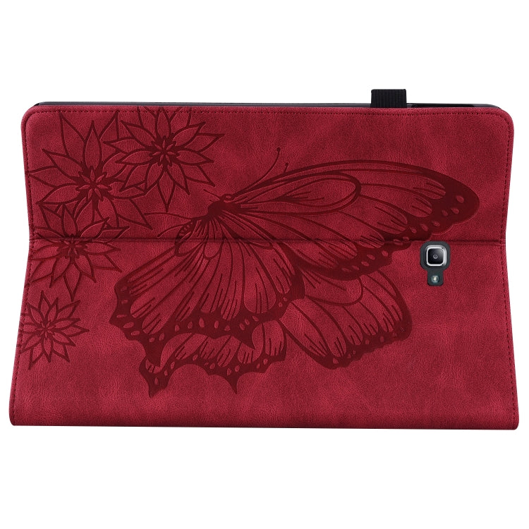 For Samsung Galaxy Tab A 10.1 2016 T580/T585 Big Butterfly Embossed Leather Tablet Case(Red) by bashfashion