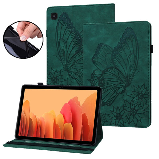 For Samsung Galaxy Tab A7 T500 Big Butterfly Embossed Leather Tablet Case(Green) by bashfashion