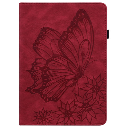 For Samsung Galaxy Tab A7 T500 Big Butterfly Embossed Leather Tablet Case(Red) by bashfashion