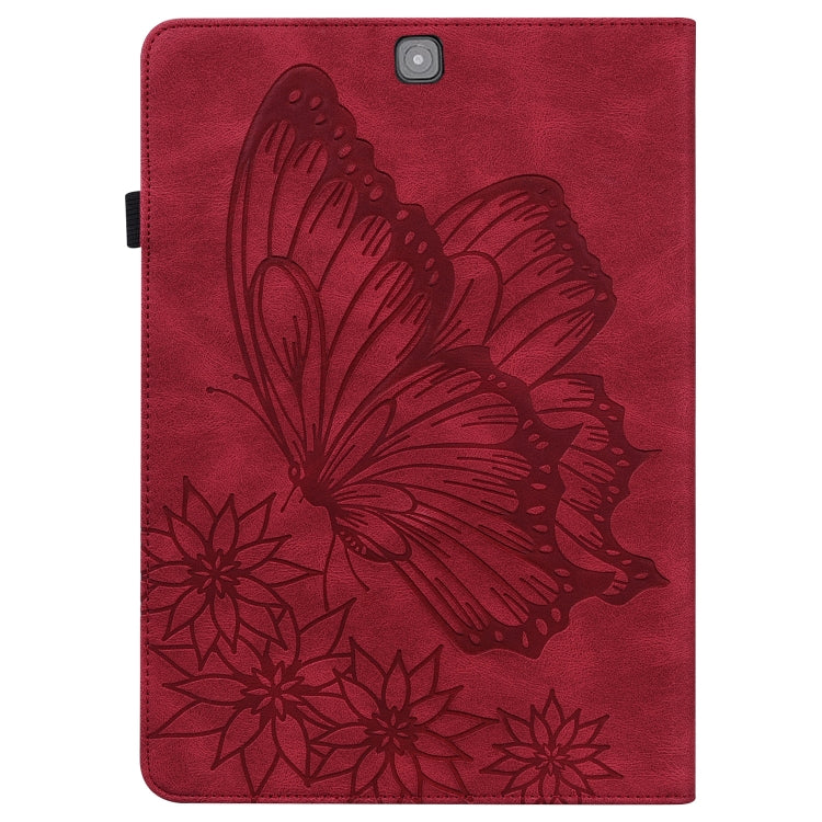 For Samsung Galaxy Tab S2 9.7 T810/T815 Big Butterfly Embossed Leather Tablet Case(Red) by bashfashion