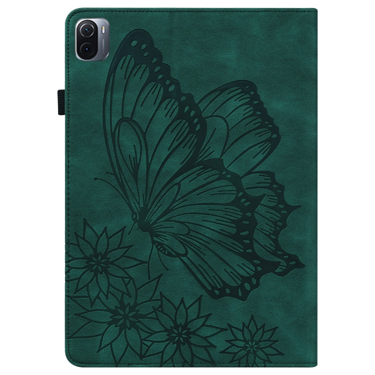 For Xiaomi Pad 5 Pro Big Butterfly Embossed Leather Tablet Case(Green) by bashfashion