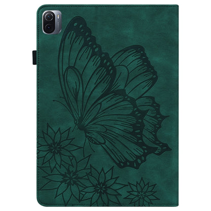 For Xiaomi Pad 5 Pro Big Butterfly Embossed Leather Tablet Case(Green) by bashfashion