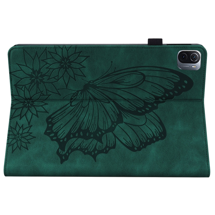 For Xiaomi Pad 5 Pro Big Butterfly Embossed Leather Tablet Case(Green) by bashfashion