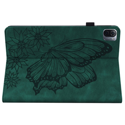 For Xiaomi Pad 5 Pro Big Butterfly Embossed Leather Tablet Case(Green) by bashfashion