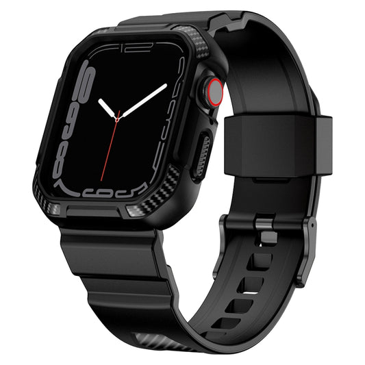 Integrated Carbon Fiber Pattern Silicone Watch Band For Apple Watch Series 9&8&7 41mm / SE 3&SE 2&6&SE&5&4 40mm / 3&2&1 38mm(Black) by bashfashion