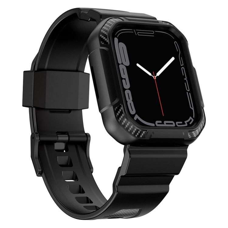 Integrated Carbon Fiber Pattern Silicone Watch Band For Apple Watch Series 9&8&7 41mm / SE 3&SE 2&6&SE&5&4 40mm / 3&2&1 38mm(Black) by bashfashion