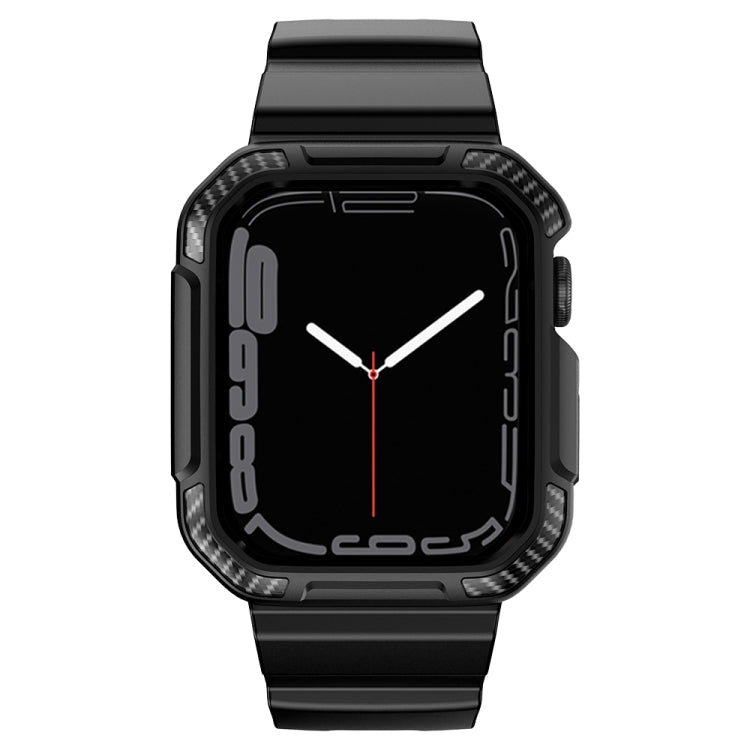 Integrated Carbon Fiber Pattern Silicone Watch Band For Apple Watch Series 9&8&7 41mm / SE 3&SE 2&6&SE&5&4 40mm / 3&2&1 38mm(Black) by bashfashion