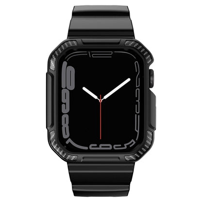 Integrated Carbon Fiber Pattern Silicone Watch Band For Apple Watch Series 9&8&7 41mm / SE 3&SE 2&6&SE&5&4 40mm / 3&2&1 38mm(Black) by bashfashion