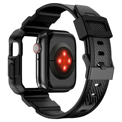 Integrated Carbon Fiber Pattern Silicone Watch Band For Apple Watch Series 9&8&7 41mm / SE 3&SE 2&6&SE&5&4 40mm / 3&2&1 38mm(Black) by bashfashion