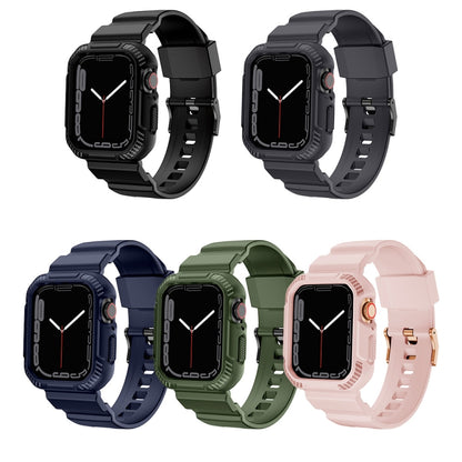 Integrated Carbon Fiber Pattern Silicone Watch Band For Apple Watch Series 9&8&7 41mm / SE 3&SE 2&6&SE&5&4 40mm / 3&2&1 38mm(Black) by bashfashion