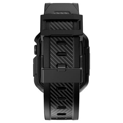 Integrated Carbon Fiber Pattern Silicone Watch Band For Apple Watch Series 8&7 45mm / SE 2&6&SE&5&4 44mm / 3&2&1 42mm(Black) by bashfashion
