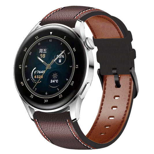 For Samsung Galaxy Watch 3 45mm Sewing Thread Genuine Leather Watch Band(Dark Brown) by bashfashion