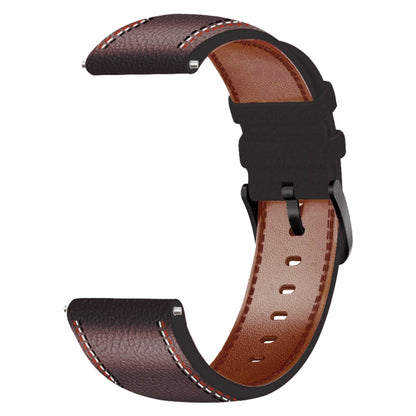 For Samsung Galaxy Watch 3 45mm Sewing Thread Genuine Leather Watch Band(Dark Brown) by bashfashion