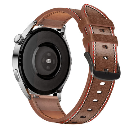 For Samsung Galaxy Watch 3 45mm Sewing Thread Genuine Leather Watch Band(Brown) by bashfashion