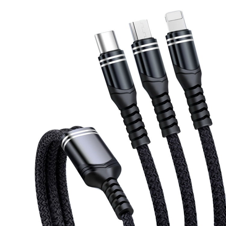 6A 66W 3 in 1 USB to 8 Pin + Micro USB + USB-C / Type-CFast Charging Braided Data Cable(Black) by bashfashion