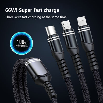 6A 66W 3 in 1 USB to 8 Pin + Micro USB + USB-C / Type-CFast Charging Braided Data Cable(Black) by bashfashion