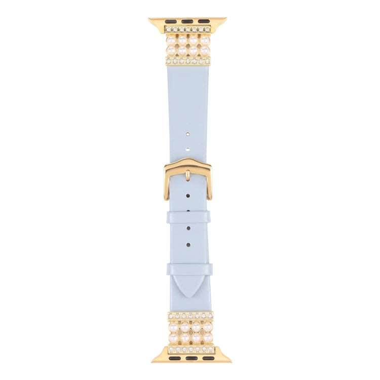 Pearl Diamond Leather Watch Band For Apple Watch Series 9&8&7 41mm / SE 3&SE 2&6&SE&5&4 40mm / 3&2&1 38mm(Black) by bashfashion
