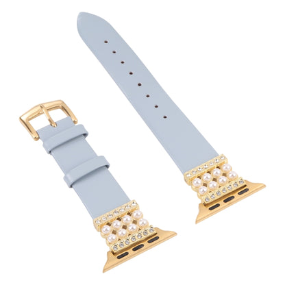 Pearl Diamond Leather Watch Band For Apple Watch Series 9&8&7 41mm / SE 3&SE 2&6&SE&5&4 40mm / 3&2&1 38mm(White) by bashfashion