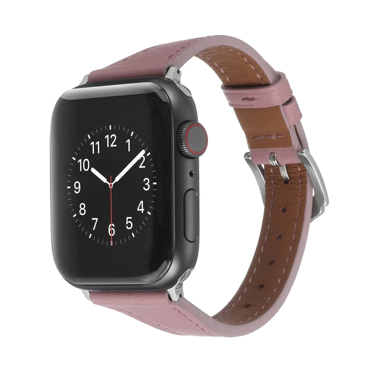 Genuine Leather Watch Band For Apple Watch Ultra 49mm&Watch Ultra 2 49mm / Series 9&8&7 45mm / SE 3&SE 2&6&SE&5&4 44mm / 3&2&1 42mm(Pink) by bashfashion