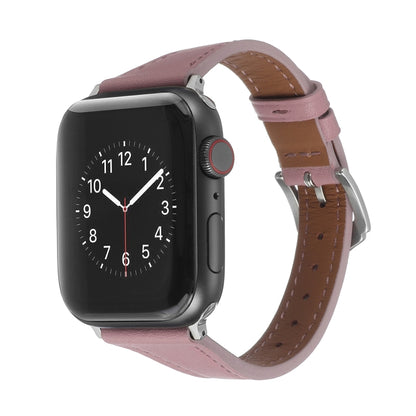 Genuine Leather Watch Band For Apple Watch Ultra 49mm&Watch Ultra 2 49mm / Series 9&8&7 45mm / SE 3&SE 2&6&SE&5&4 44mm / 3&2&1 42mm(Pink) by bashfashion
