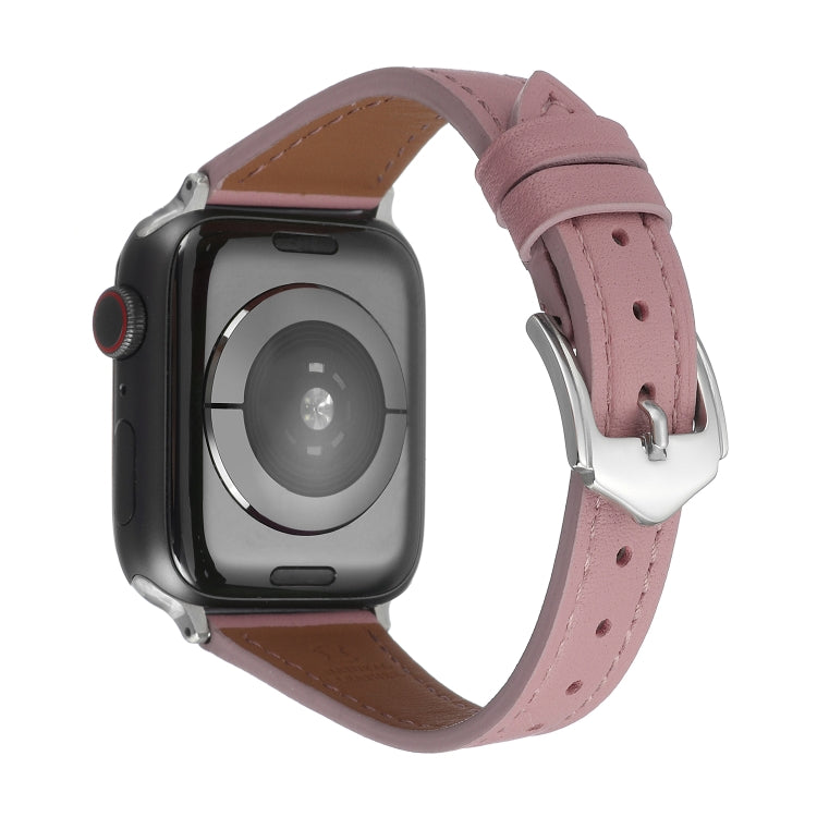 Genuine Leather Watch Band For Apple Watch Ultra 49mm&Watch Ultra 2 49mm / Series 9&8&7 45mm / SE 3&SE 2&6&SE&5&4 44mm / 3&2&1 42mm(Pink) by bashfashion