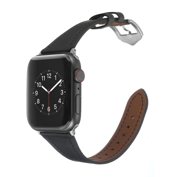 Genuine Leather Watch Band For Apple Watch Ultra 49mm&Watch Ultra 2 49mm / Series 9&8&7 45mm / SE 3&SE 2&6&SE&5&4 44mm / 3&2&1 42mm(Black) by bashfashion
