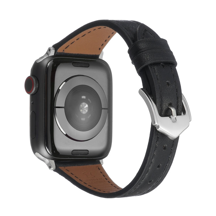 Genuine Leather Watch Band For Apple Watch Ultra 49mm&Watch Ultra 2 49mm / Series 9&8&7 45mm / SE 3&SE 2&6&SE&5&4 44mm / 3&2&1 42mm(Black) by bashfashion
