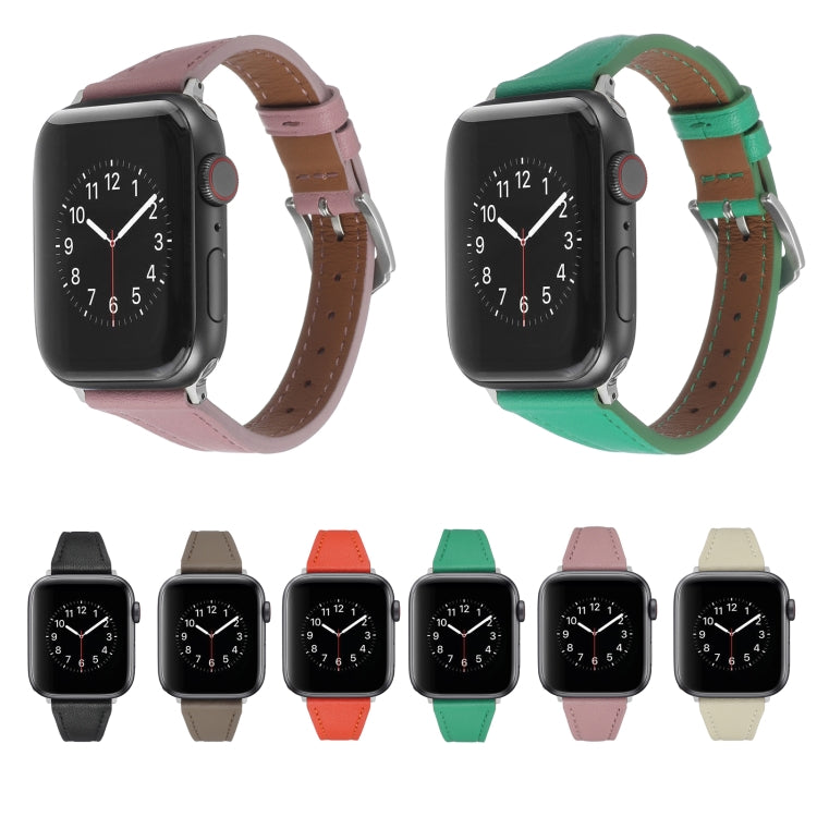 Genuine Leather Watch Band For Apple Watch Ultra 49mm&Watch Ultra 2 49mm / Series 9&8&7 45mm / SE 3&SE 2&6&SE&5&4 44mm / 3&2&1 42mm(Pink) by bashfashion