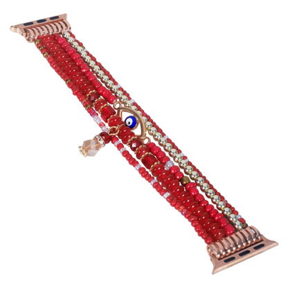 Eye Bead Chain Watch Band For Apple Watch Series 9&8&7 41mm / SE 3&SE 2&6&SE&5&4 40mm / 3&2&1 38mm(Red) by bashfashion