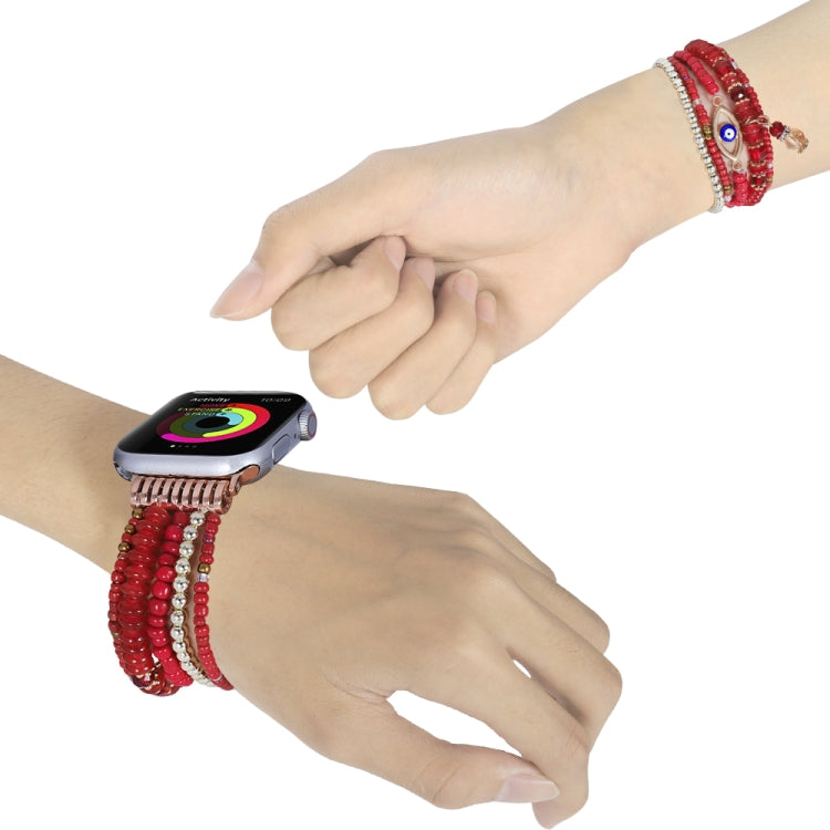 Eye Bead Chain Watch Band For Apple Watch Series 9&8&7 41mm / SE 3&SE 2&6&SE&5&4 40mm / 3&2&1 38mm(Red) by bashfashion