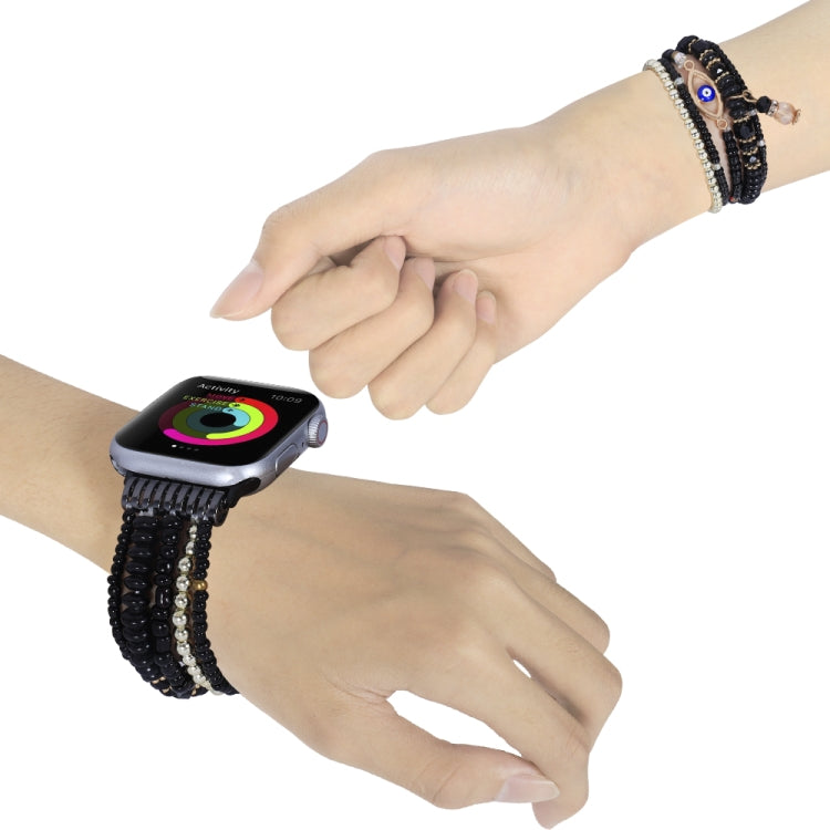 Eye Bead Chain Watch Band For Apple Watch Series 9&8&7 41mm / SE 3&SE 2&6&SE&5&4 40mm / 3&2&1 38mm(Black) by bashfashion