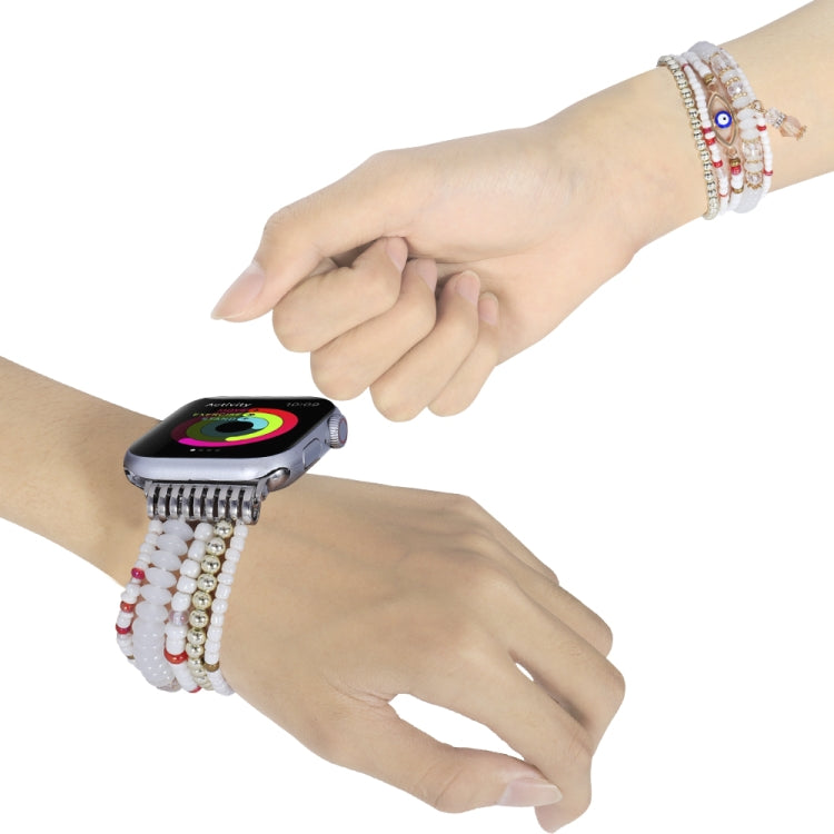 Eye Bead Chain Watch Band For Apple Watch Series 9&8&7 41mm / SE 3&SE 2&6&SE&5&4 40mm / 3&2&1 38mm(White) by bashfashion