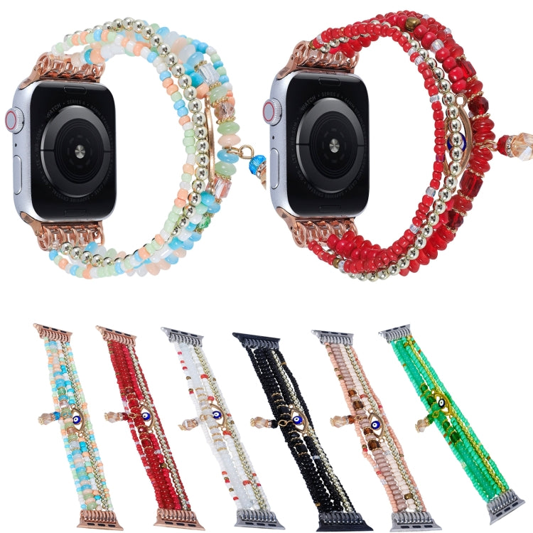 Eye Bead Chain Watch Band For Apple Watch Series 9&8&7 41mm / SE 3&SE 2&6&SE&5&4 40mm / 3&2&1 38mm(Red) by bashfashion