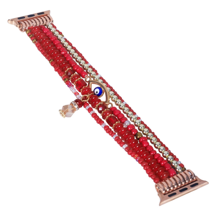 Eye Bead Chain Watch Band For Apple Watch Ultra 49mm&Watch Ultra 2 49mm / Series 9&8&7 45mm / SE 3&SE 2&6&SE&5&4 44mm / 3&2&1 42mm(Red) by bashfashion