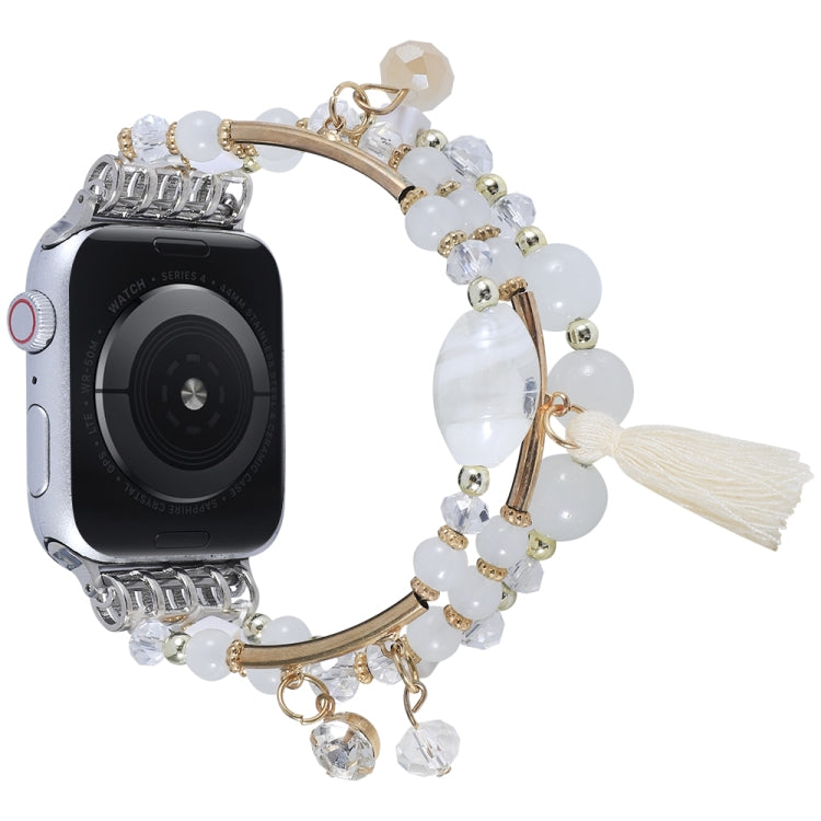 Round Bead Chain Watch Band For Apple Watch Series 9&8&7 41mm / SE 3&SE 2&6&SE&5&4 40mm / 3&2&1 38mm(White) by bashfashion