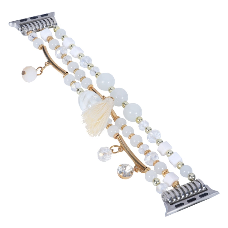 Round Bead Chain Watch Band For Apple Watch Series 9&8&7 41mm / SE 3&SE 2&6&SE&5&4 40mm / 3&2&1 38mm(White) by bashfashion
