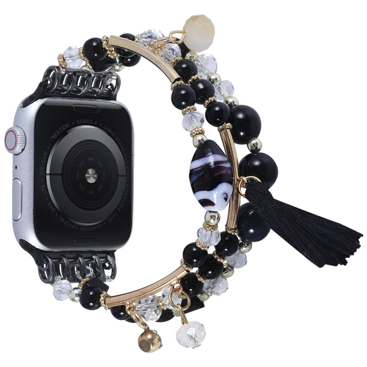 Round Bead Chain Watch Band For Apple Watch Ultra 49mm&Watch Ultra 2 49mm / Series 9&8&7 45mm / SE 3&SE 2&6&SE&5&4 44mm / 3&2&1 42mm(Black) by bashfashion