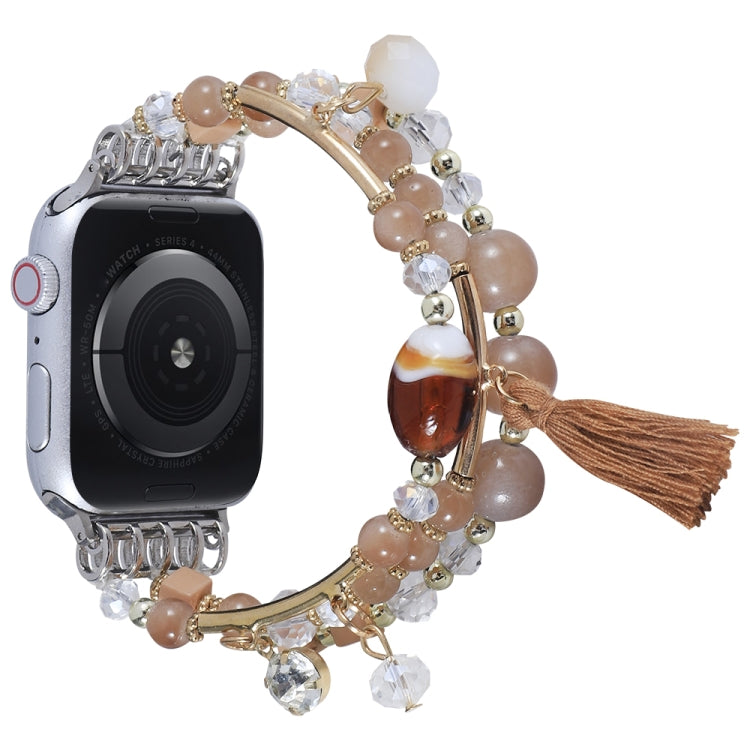 Round Bead Chain Watch Band For Apple Watch Ultra 49mm&Watch Ultra 2 49mm / Series 9&8&7 45mm / SE 3&SE 2&6&SE&5&4 44mm / 3&2&1 42mm(Light Coffee) by bashfashion