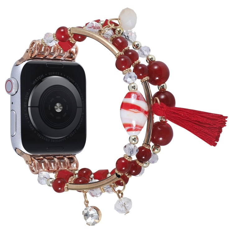 Round Bead Chain Watch Band For Apple Watch Ultra 49mm&Watch Ultra 2 49mm / Series 9&8&7 45mm / SE 3&SE 2&6&SE&5&4 44mm / 3&2&1 42mm(Red) by bashfashion